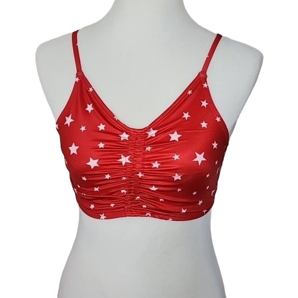NWT Outdoor Oasis Red Star Print Swimsuit Top Size Large